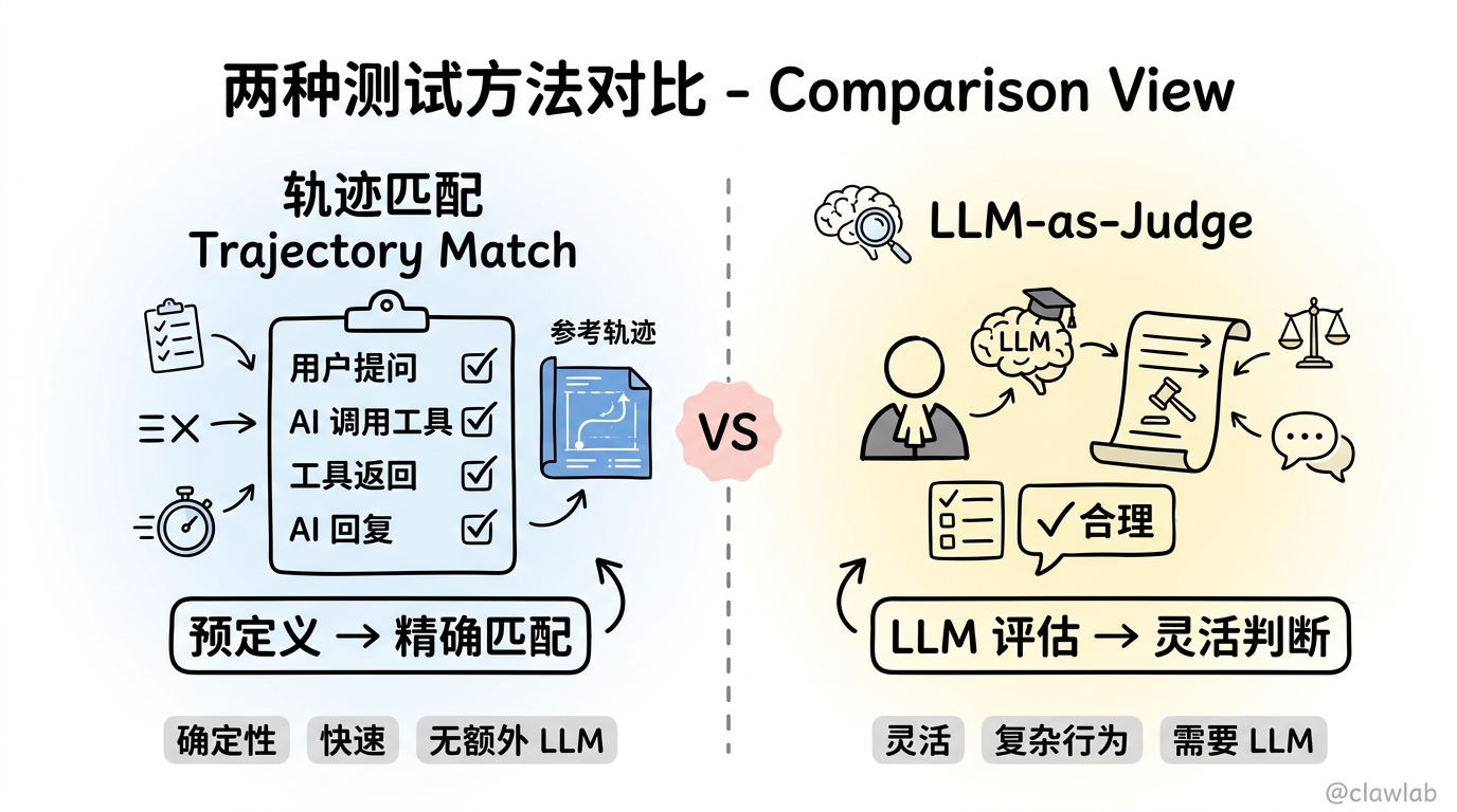 两种测试方法对比:轨迹匹配 vs LLM-as-Judge
