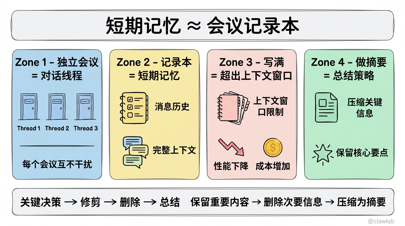 短期记忆类比：会议记录本
